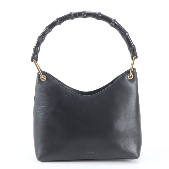 GUCCI Handbags - Gucci Bamboo 001-2058-3008 Leather Shoulder Bag Handbag Black Brand Women's